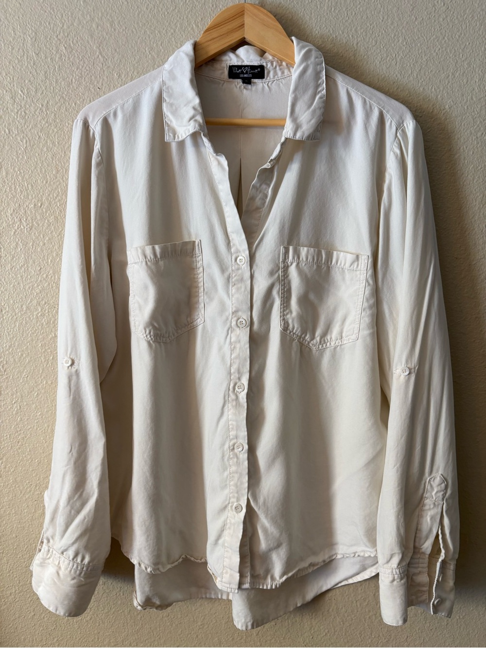 Velvet Heart Women's XL Ivory Button Down Shirt 100% Tencel Utility Blouse